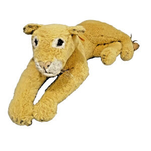 Vintage Steiff Leo Lion Chest Tag Laying Down Plush Animal Tan Medium AS FOUND